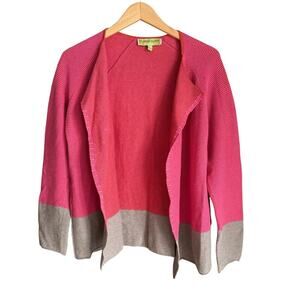Sigrid Olson Cashmere Blend Open Front Striped Cardigan Pink Brown Size M Preppy